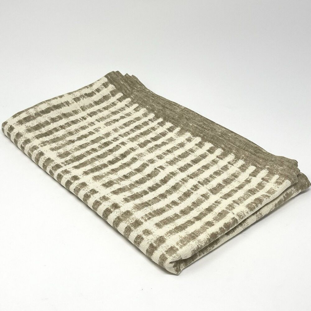 William Sonoma Painted Stripe Table Runner 16x108” Cotton Linen Beige Tan Brown